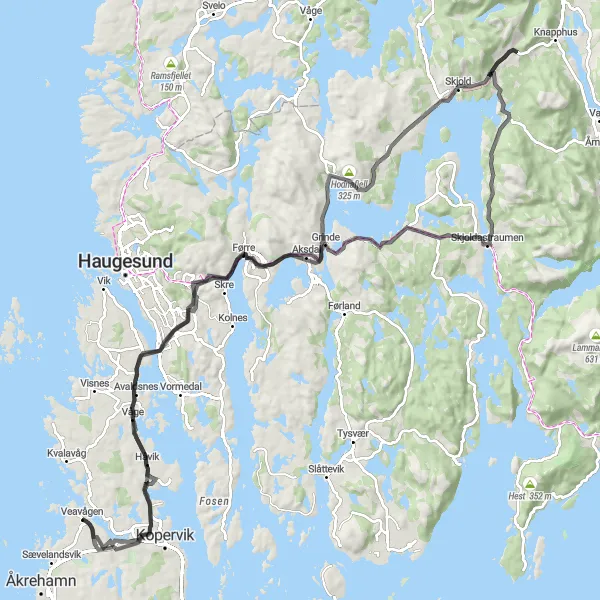 Kartminiatyr av "Alvanuten og Skjoldastraumen Opplevelse" sykkelinspirasjon i Vestlandet, Norway. Generert av Tarmacs.app sykkelrutoplanlegger