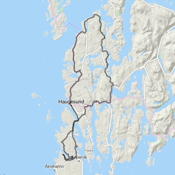 Kartminiatyr av "Avaldsnes - Haugesund - Auklandshamn" sykkelinspirasjon i Vestlandet, Norway. Generert av Tarmacs.app sykkelrutoplanlegger