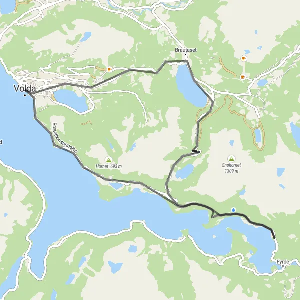 Map miniature of "Volda to Vatne Loop" cycling inspiration in Vestlandet, Norway. Generated by Tarmacs.app cycling route planner