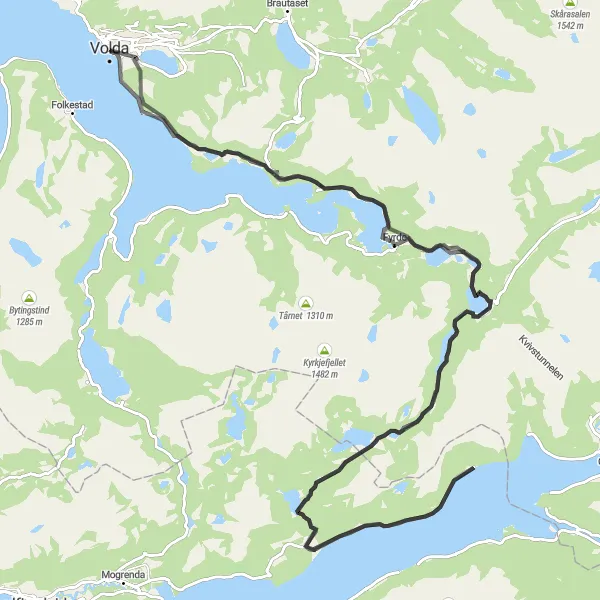 Kartminiatyr av "Hornet - Kalvatn - Hornindalsvatnet - Hjartåbygda - Rotsethornet" sykkelinspirasjon i Vestlandet, Norway. Generert av Tarmacs.app sykkelrutoplanlegger