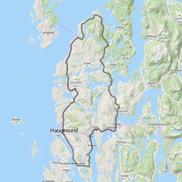 Kartminiatyr av "Havets og Fjellenes Kontraster" sykkelinspirasjon i Vestlandet, Norway. Generert av Tarmacs.app sykkelrutoplanlegger