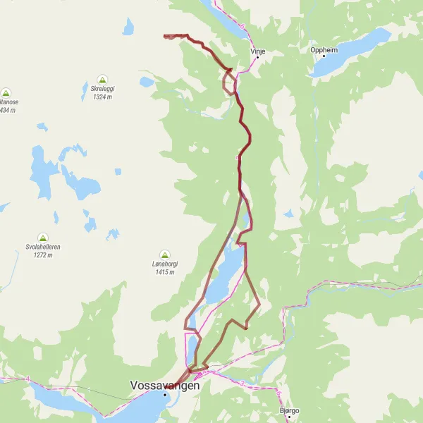 Kartminiatyr av "Voss til Skulestadmoen Gravel Sykling" sykkelinspirasjon i Vestlandet, Norway. Generert av Tarmacs.app sykkelrutoplanlegger