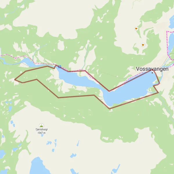 Kartminiatyr av "Voss Grusvei Eventyr" sykkelinspirasjon i Vestlandet, Norway. Generert av Tarmacs.app sykkelrutoplanlegger