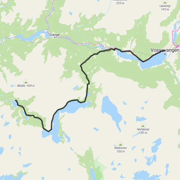 Kartminiatyr av "Voss til Hamlagrøvatnet Road Cycling" sykkelinspirasjon i Vestlandet, Norway. Generert av Tarmacs.app sykkelrutoplanlegger