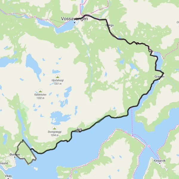 Map miniature of "The Waterfall Challenge" cycling inspiration in Vestlandet, Norway. Generated by Tarmacs.app cycling route planner