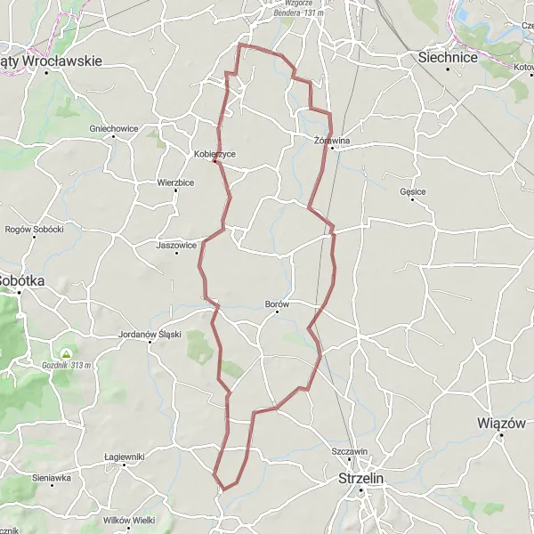 Miniatura mapy "Trasa Gravel do Kobierzyc" - trasy rowerowej w Dolnośląskie, Poland. Wygenerowane przez planer tras rowerowych Tarmacs.app