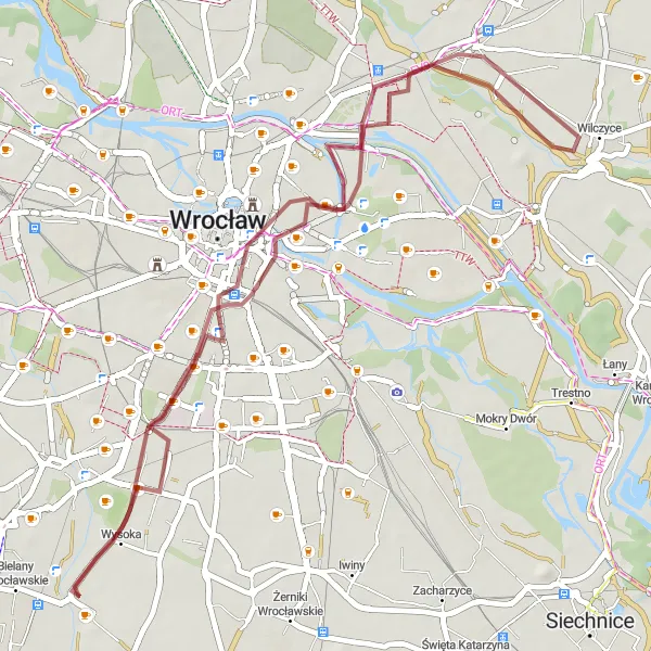 Map miniature of "Cultural and Natural Highlights of Wrocław" cycling inspiration in Dolnośląskie, Poland. Generated by Tarmacs.app cycling route planner