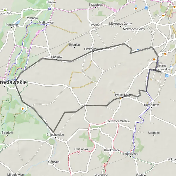 Miniatura mapy "Trasa Road przez Gniechowice i Pietrzykowice" - trasy rowerowej w Dolnośląskie, Poland. Wygenerowane przez planer tras rowerowych Tarmacs.app