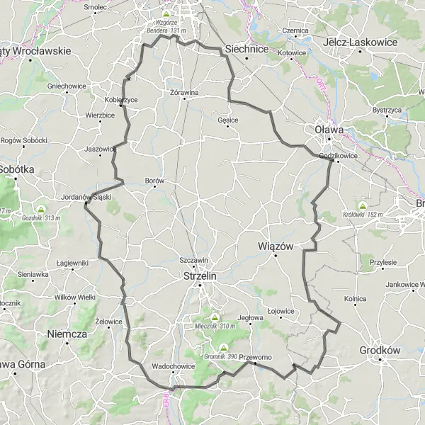 Map miniature of "The Marszowice Challenge" cycling inspiration in Dolnośląskie, Poland. Generated by Tarmacs.app cycling route planner