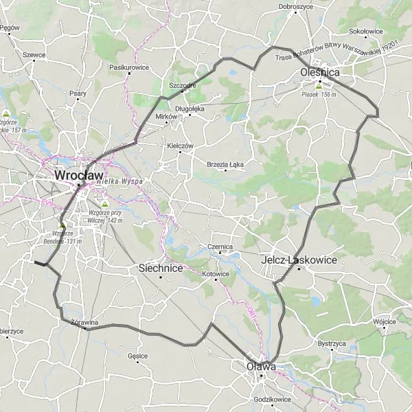 Map miniature of "Oleśnica Adventure" cycling inspiration in Dolnośląskie, Poland. Generated by Tarmacs.app cycling route planner