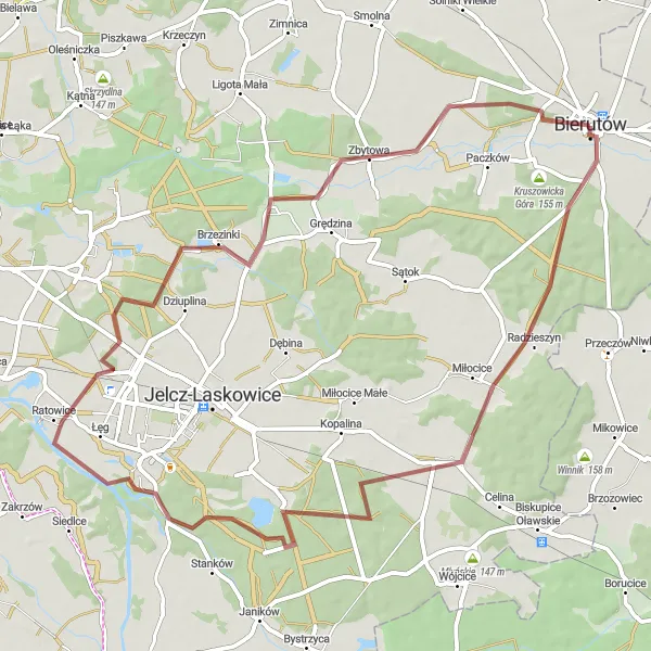 Miniatura mapy "Trasa rowerowa przez Bierutów" - trasy rowerowej w Dolnośląskie, Poland. Wygenerowane przez planer tras rowerowych Tarmacs.app