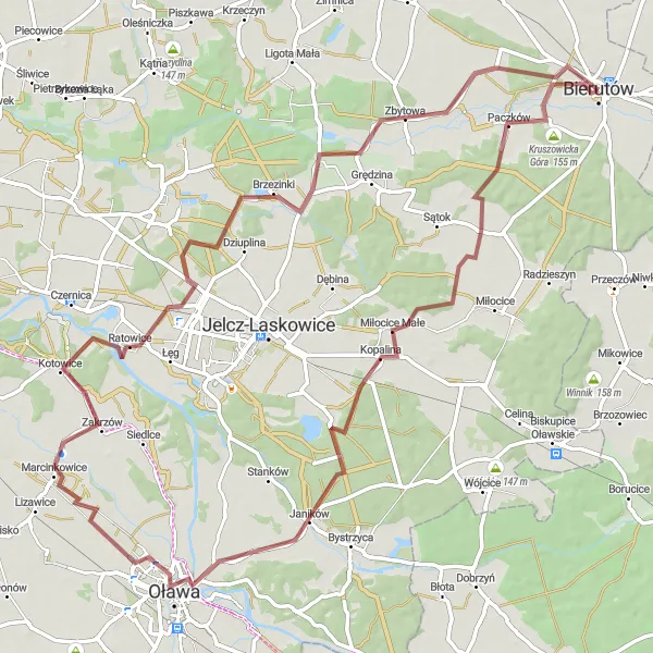 Miniatura mapy "Trasa Gravelowa Bierutów - Oława - Bierutów" - trasy rowerowej w Dolnośląskie, Poland. Wygenerowane przez planer tras rowerowych Tarmacs.app