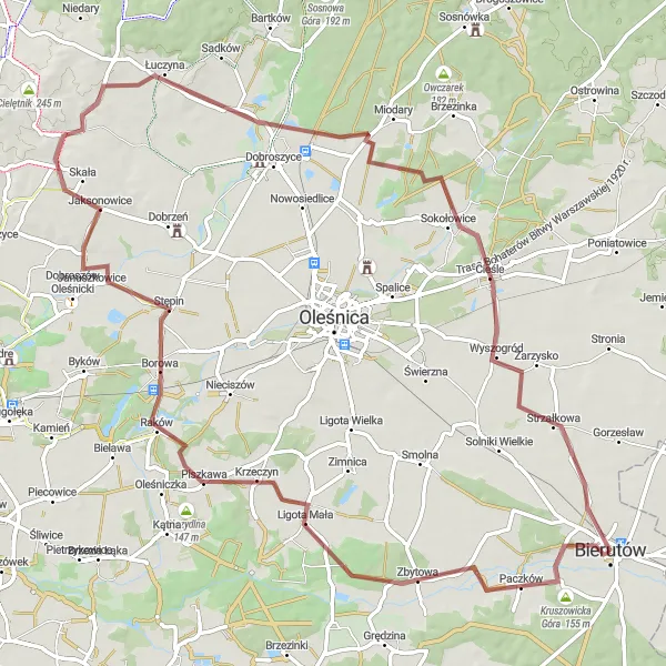 Miniatura mapy "Trasa Gravelowa dookoła Bierutowa" - trasy rowerowej w Dolnośląskie, Poland. Wygenerowane przez planer tras rowerowych Tarmacs.app