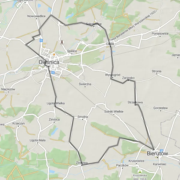 Miniatura mapy "Trasa Bierutów - Oleśnica - Bierutów" - trasy rowerowej w Dolnośląskie, Poland. Wygenerowane przez planer tras rowerowych Tarmacs.app