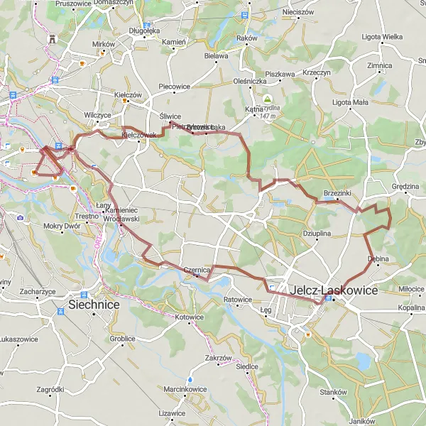 Map miniature of "The Captivating Gravel Adventure" cycling inspiration in Dolnośląskie, Poland. Generated by Tarmacs.app cycling route planner