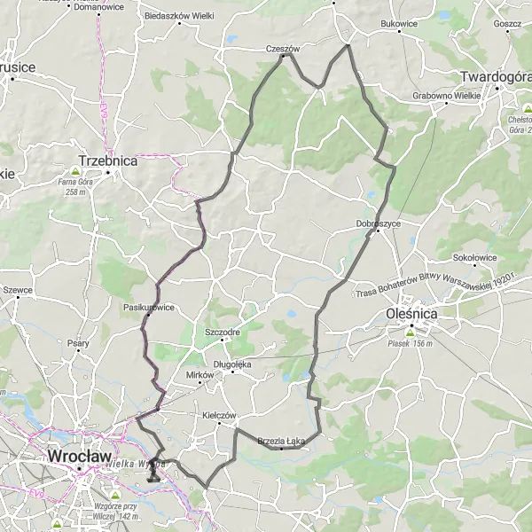 Map miniature of "The Challenging Road Journey" cycling inspiration in Dolnośląskie, Poland. Generated by Tarmacs.app cycling route planner