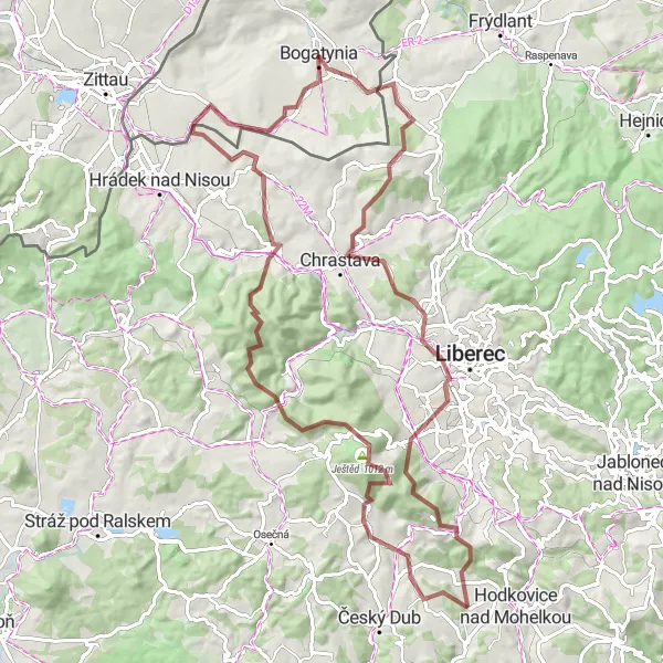 Map miniature of "Gravel Adventure in Jizera Mountains" cycling inspiration in Dolnośląskie, Poland. Generated by Tarmacs.app cycling route planner