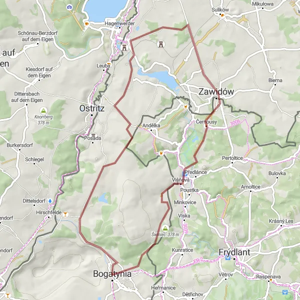 Map miniature of "Nature Escape to Zawidów" cycling inspiration in Dolnośląskie, Poland. Generated by Tarmacs.app cycling route planner