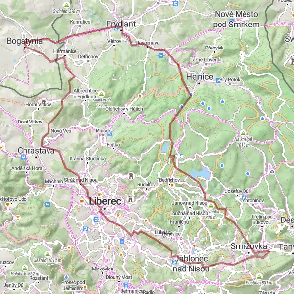 Map miniature of "Rambling through the Krkonoše Foothills" cycling inspiration in Dolnośląskie, Poland. Generated by Tarmacs.app cycling route planner