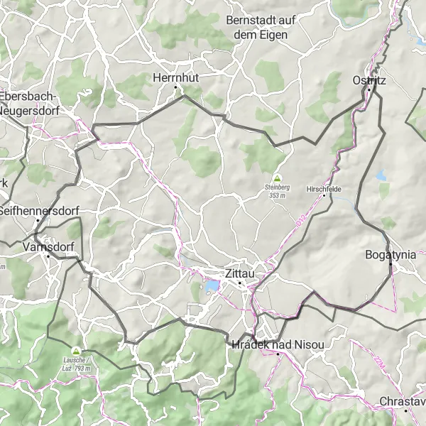 Map miniature of "Challenging Journey Through Natural Beauty" cycling inspiration in Dolnośląskie, Poland. Generated by Tarmacs.app cycling route planner