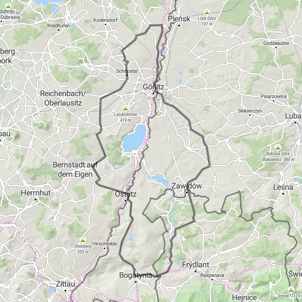 Map miniature of "Crossing Borders: Poland and Germany" cycling inspiration in Dolnośląskie, Poland. Generated by Tarmacs.app cycling route planner