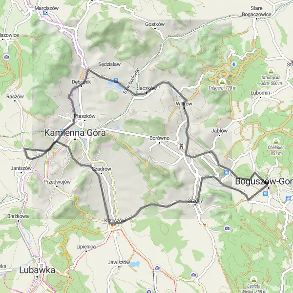 Map miniature of "The Best of Boguszów-Gorce" cycling inspiration in Dolnośląskie, Poland. Generated by Tarmacs.app cycling route planner