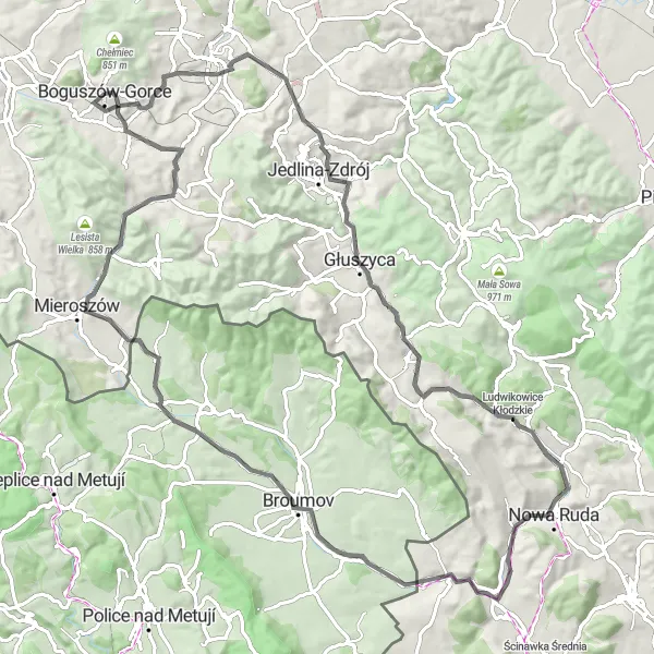 Map miniature of "Wałbrzych Adventure" cycling inspiration in Dolnośląskie, Poland. Generated by Tarmacs.app cycling route planner