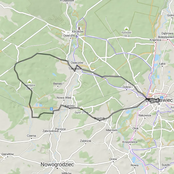 Map miniature of "Bolesławiec Road Adventure" cycling inspiration in Dolnośląskie, Poland. Generated by Tarmacs.app cycling route planner