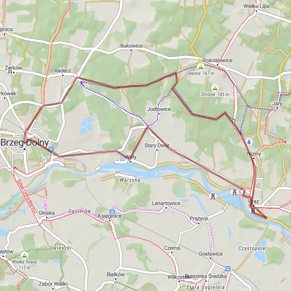 Miniatura mapy "Szlak spadzisty wokół Brzegu Dolnego" - trasy rowerowej w Dolnośląskie, Poland. Wygenerowane przez planer tras rowerowych Tarmacs.app