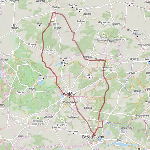 Map miniature of "Popek Gravel Challenge" cycling inspiration in Dolnośląskie, Poland. Generated by Tarmacs.app cycling route planner