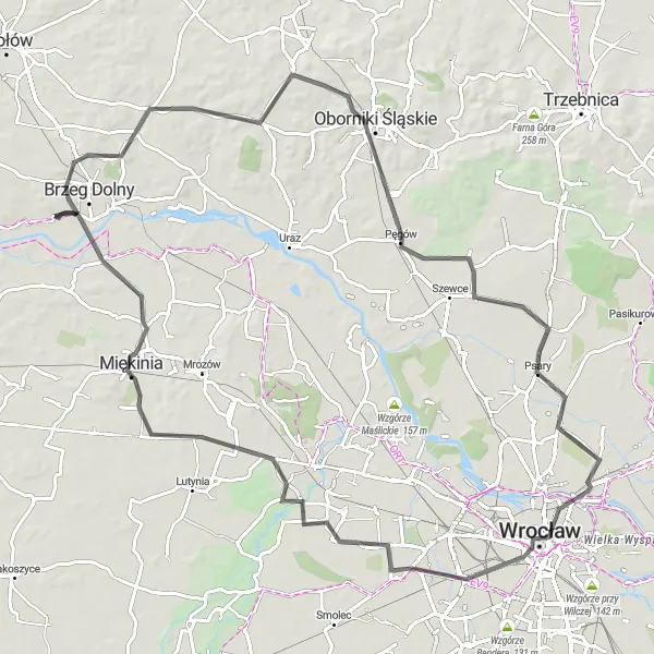 Miniatura mapy "Wycieczka szosowa do Wrocławia" - trasy rowerowej w Dolnośląskie, Poland. Wygenerowane przez planer tras rowerowych Tarmacs.app