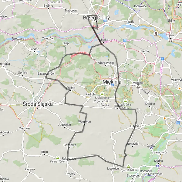 Map miniature of "Głoska Road Adventure" cycling inspiration in Dolnośląskie, Poland. Generated by Tarmacs.app cycling route planner