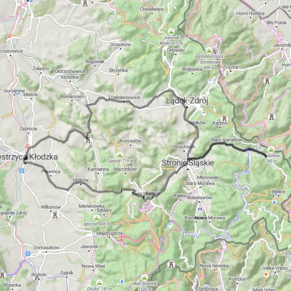 Map miniature of "Scenic adventure: Stronie Śląskie Loop" cycling inspiration in Dolnośląskie, Poland. Generated by Tarmacs.app cycling route planner