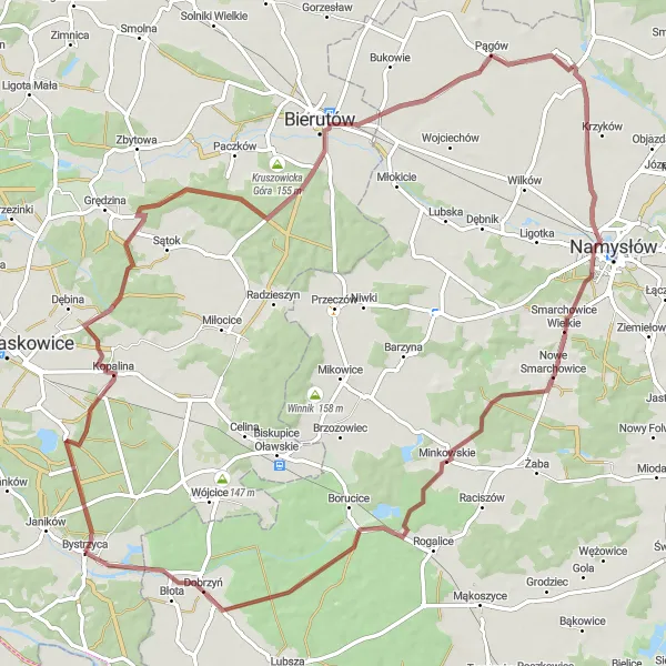 Map miniature of "Gravel Adventure to Karwiniec" cycling inspiration in Dolnośląskie, Poland. Generated by Tarmacs.app cycling route planner