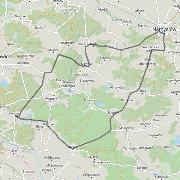 Map miniature of "Charming Countryside Road Cycling" cycling inspiration in Dolnośląskie, Poland. Generated by Tarmacs.app cycling route planner
