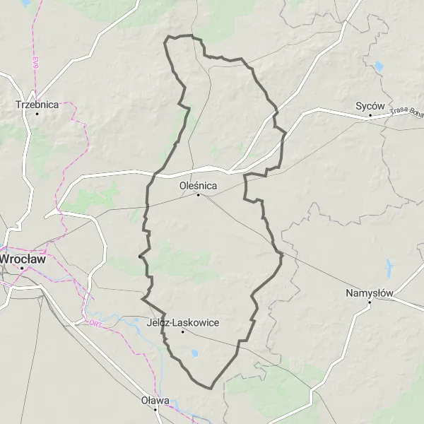 Map miniature of "Road Cycling Adventure Around Bystrzyca" cycling inspiration in Dolnośląskie, Poland. Generated by Tarmacs.app cycling route planner