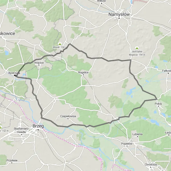 Map miniature of "Scenic Road Cycling Route near Bystrzyca" cycling inspiration in Dolnośląskie, Poland. Generated by Tarmacs.app cycling route planner