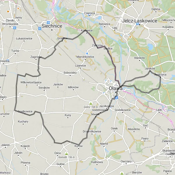 Map miniature of "Road Cycling Adventure to Winna Góra" cycling inspiration in Dolnośląskie, Poland. Generated by Tarmacs.app cycling route planner