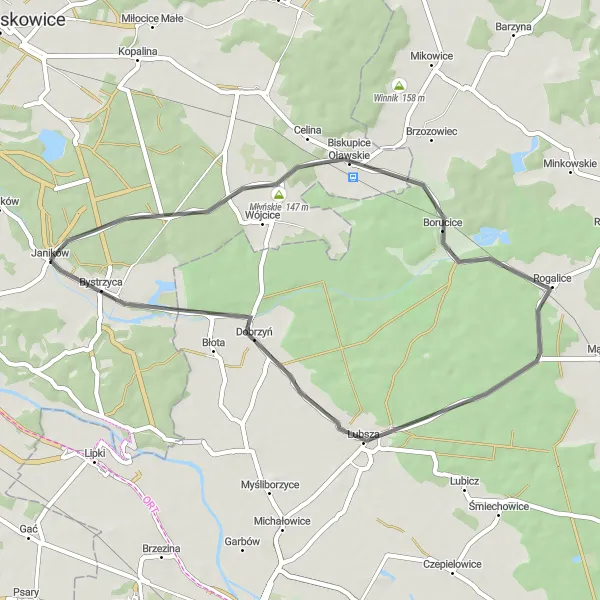 Map miniature of "Scenic Road Loop" cycling inspiration in Dolnośląskie, Poland. Generated by Tarmacs.app cycling route planner