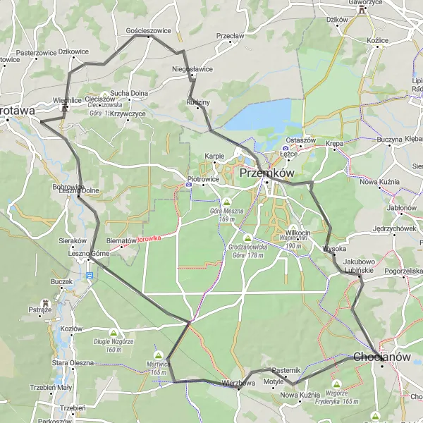 Map miniature of "Wierzbowa - Sośnia Round-trip" cycling inspiration in Dolnośląskie, Poland. Generated by Tarmacs.app cycling route planner