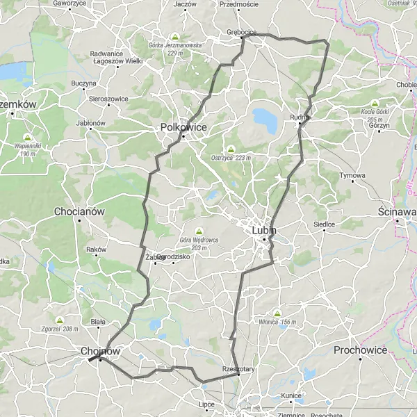 Miniatura mapy "Trasa Szosowa przez Polkowice i Miłkowice" - trasy rowerowej w Dolnośląskie, Poland. Wygenerowane przez planer tras rowerowych Tarmacs.app
