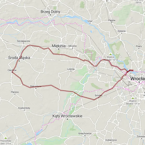 Map miniature of "Ciechów Gravel Adventure" cycling inspiration in Dolnośląskie, Poland. Generated by Tarmacs.app cycling route planner