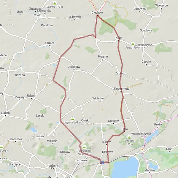 Map miniature of "Ciechów Gravel Loop" cycling inspiration in Dolnośląskie, Poland. Generated by Tarmacs.app cycling route planner