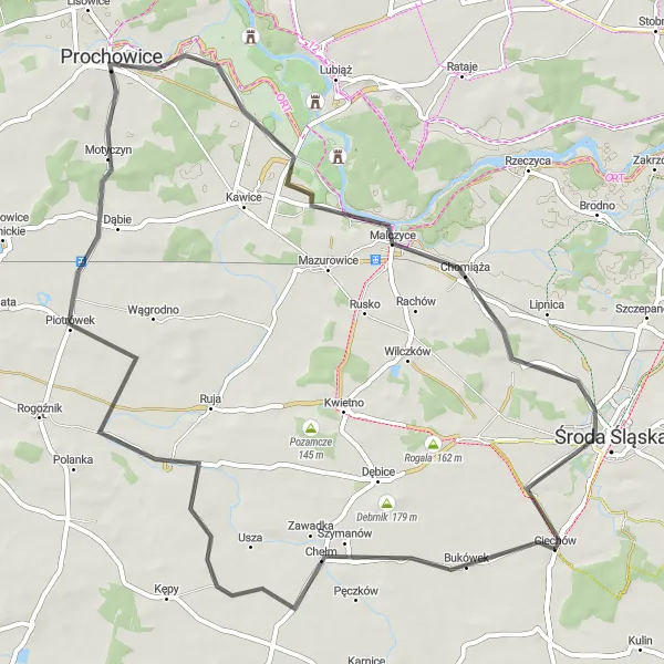 Miniatura mapy "Trasa Szosowa Jeżyca-Środa Śląska" - trasy rowerowej w Dolnośląskie, Poland. Wygenerowane przez planer tras rowerowych Tarmacs.app