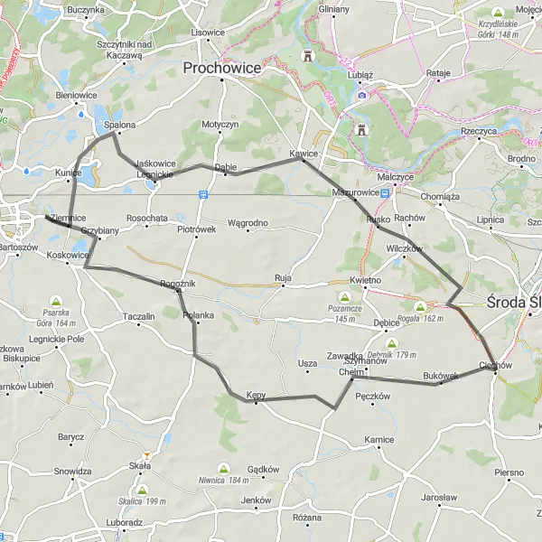 Map miniature of "Ciechów Road Adventure" cycling inspiration in Dolnośląskie, Poland. Generated by Tarmacs.app cycling route planner