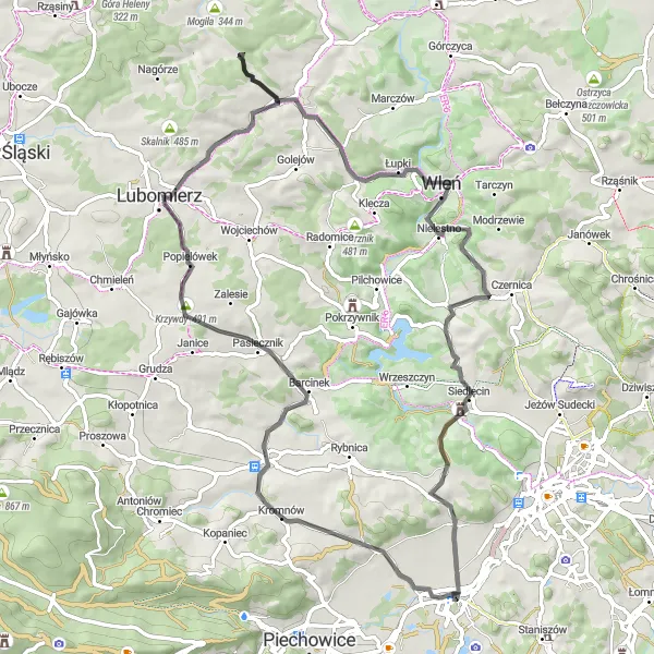 Map miniature of "The Hillside Adventure" cycling inspiration in Dolnośląskie, Poland. Generated by Tarmacs.app cycling route planner