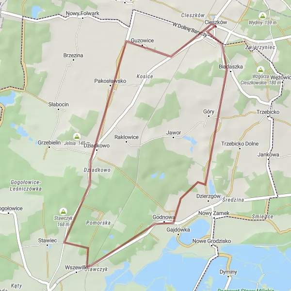Miniatura mapy "Trasa Rowerowa Gąszcze-Stawiec-Pakosławsko" - trasy rowerowej w Dolnośląskie, Poland. Wygenerowane przez planer tras rowerowych Tarmacs.app