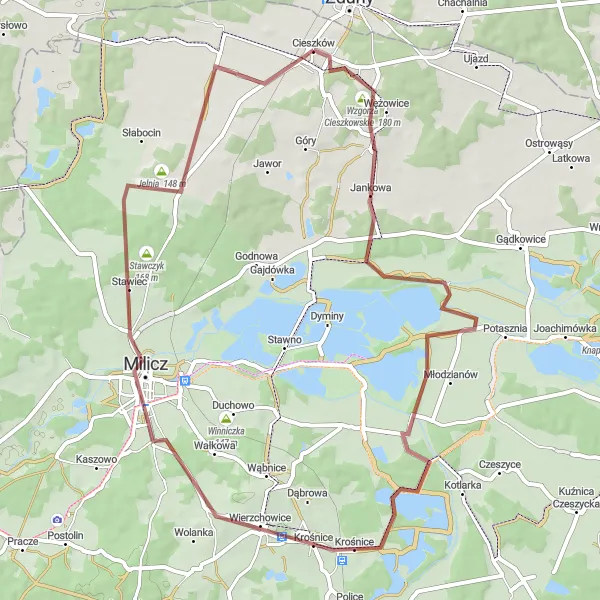 Miniatura mapy "Przejażdżka gravelowa przez Lelików i Jelnia" - trasy rowerowej w Dolnośląskie, Poland. Wygenerowane przez planer tras rowerowych Tarmacs.app