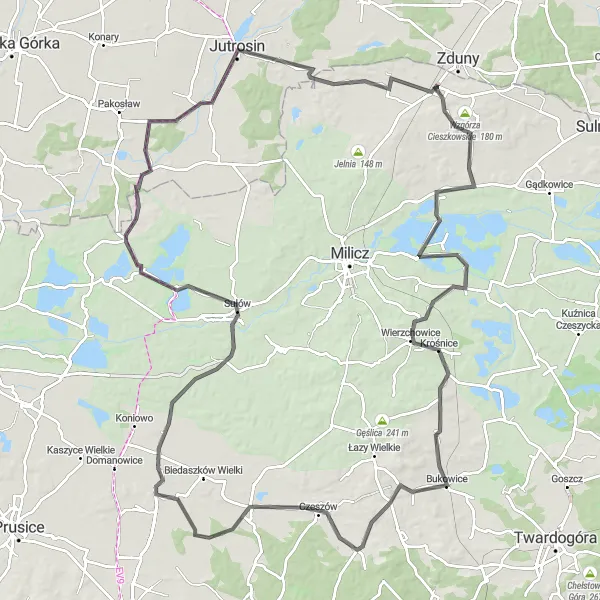 Miniatura mapy "Trasa przez Winna Góra i Ujeździec Wielki" - trasy rowerowej w Dolnośląskie, Poland. Wygenerowane przez planer tras rowerowych Tarmacs.app