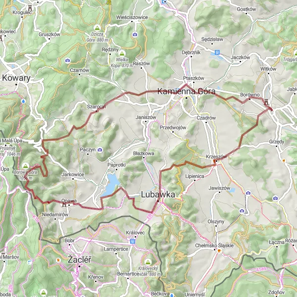 Map miniature of "Gravel Adventure in the Stołowe Mountains" cycling inspiration in Dolnośląskie, Poland. Generated by Tarmacs.app cycling route planner